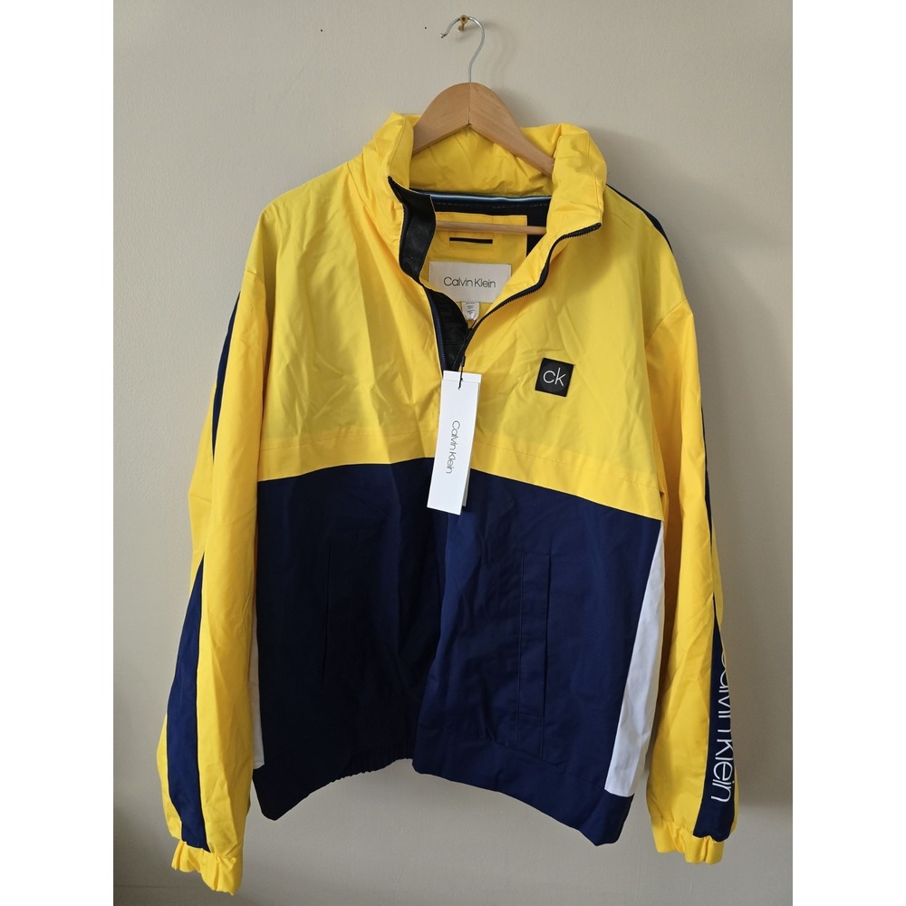 Calvin Klein colorblock windbreaker jacket yellow navy XXL NWT anorak pullover